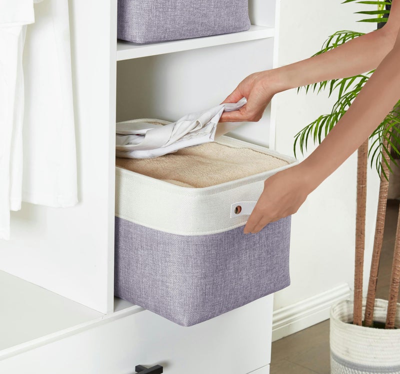 DECOMOMO Storage Baskets for Shelves - Fabric Storage Bins, Linen Closet Organizers and Storage (Purple & White, Large - 3 Pack) - Image 2